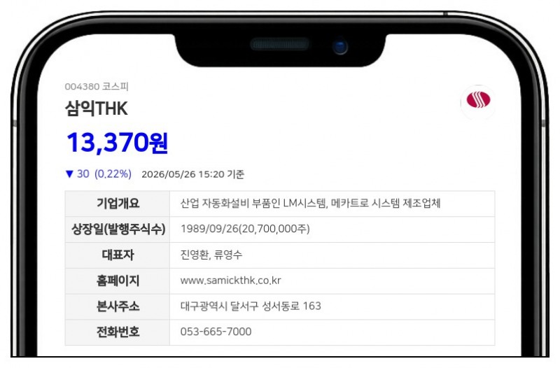 삼익THK 최대주주 친인척 심규석, 보유 지분 0.06% 감소…장내매도로 보통주 1만3천주 매도
