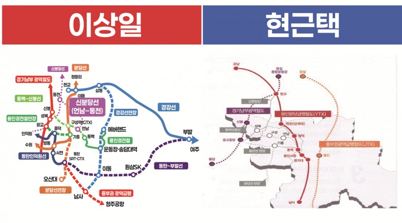 각 후보의 철도망 계획도. /선거캠프