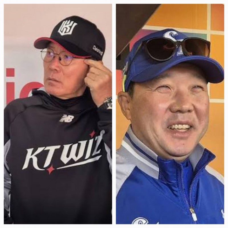 이강철 kt 감독(왼쪽)과 박진만 삼성 감독