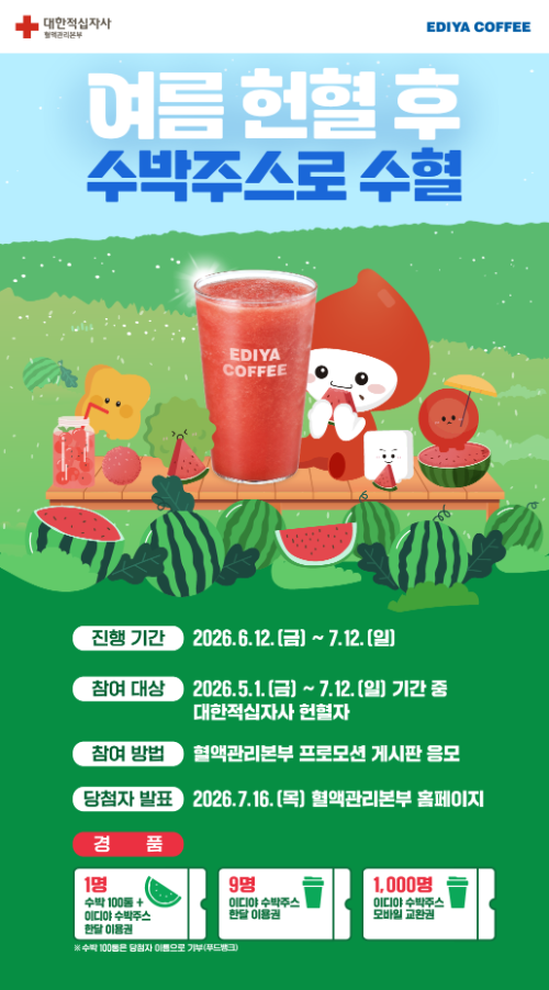 대한적십자사, 이디야커피와 헌혈자 대상 프로모션 진행