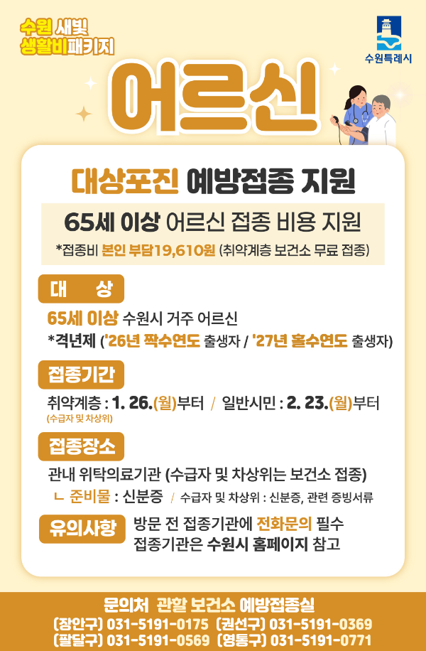 대상포진 예방접종 지원 패키지. / 수원시