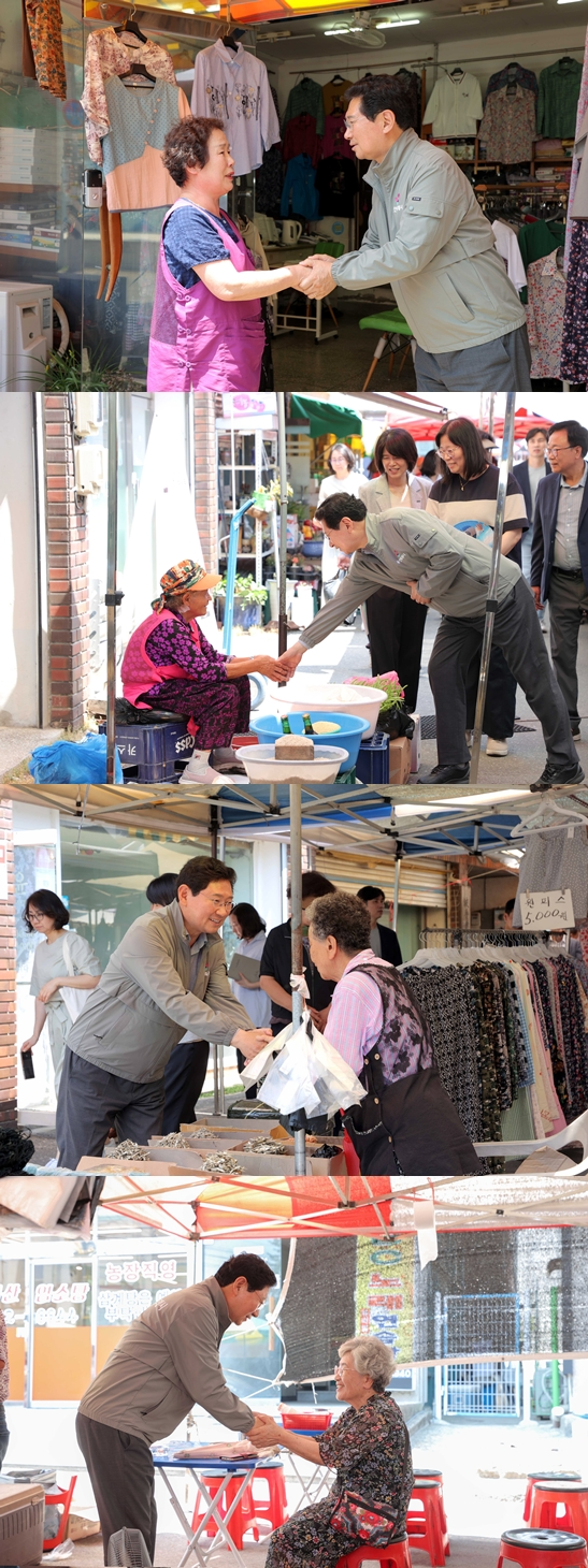 이상일 용인특례시장은 16일 백암 5일장을 방문해 상인과 시민들의 불편사항과 지역 현안을 청취했다. /용인시