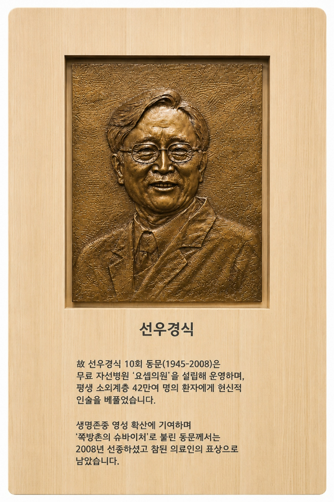 자랑스러운 가톨릭의대인 제1회 수상자 故 선우경식 원장 부조상 사진. (사진제공=가톨릭대학교 가톨릭중앙의료원)