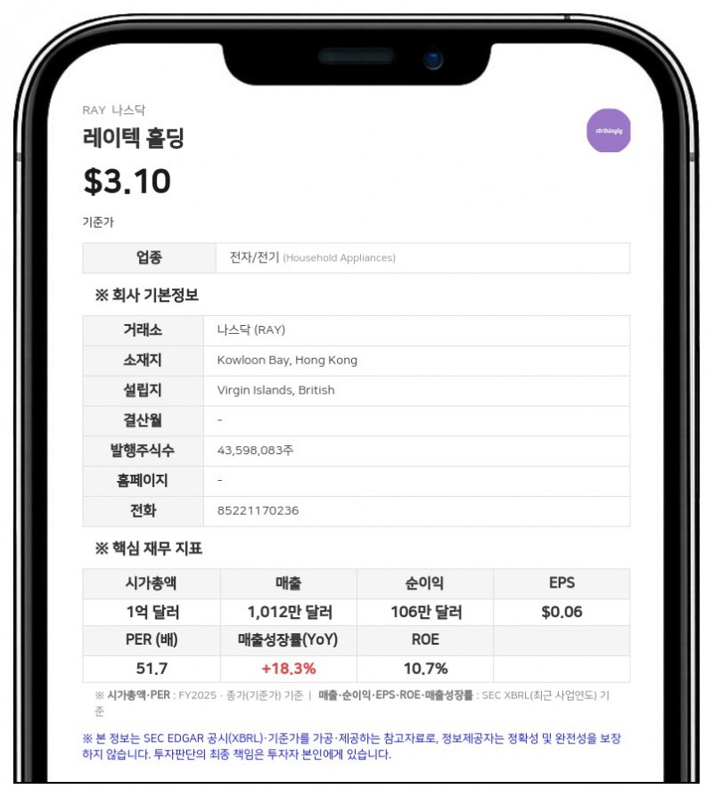 레이텍 홀딩, 621만 달러 규모 보통주 발행 공시…최대주주 관계사 참여