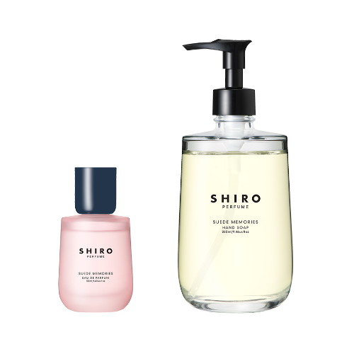 SHIRO 스웨이드 메모리즈 라인업(왼쪽부터 오 드 퍼퓸, 핸드 솝)