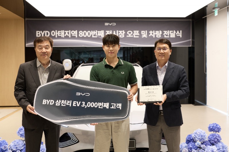 <삼천리EV 송파 전시장에서 3,000번째 차량 인도식을 진행했다>