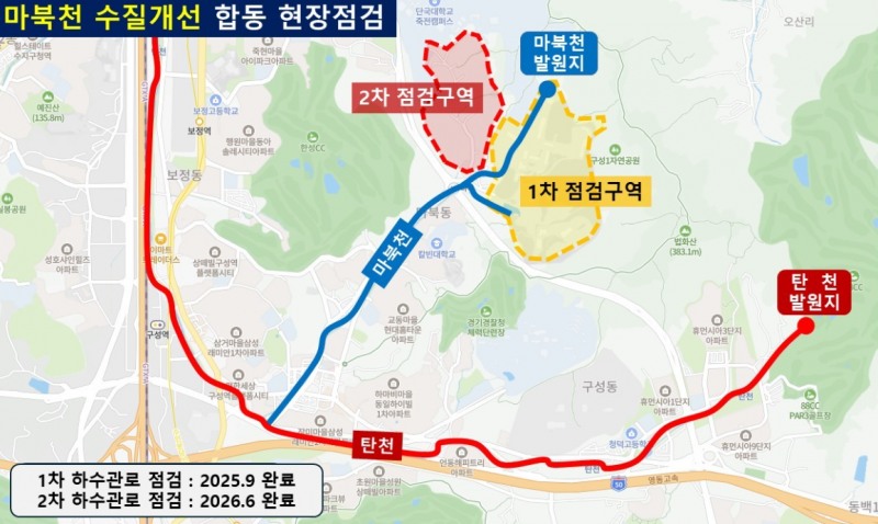 마북천 수질개선 현장점검 위치도