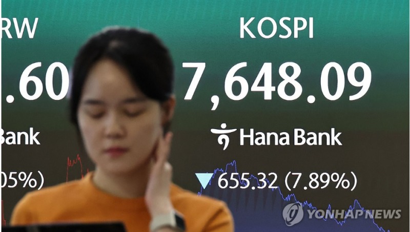 코스피지수가 2일 삼성전자는 9% 넘게, SK하이닉스는 14.57% 급락한 영향으로 7.9% 하락 마감했다. 사진=연합뉴스