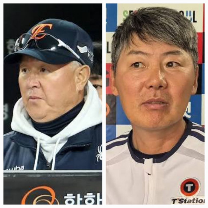 김경문 한화 감독(왼쪽)과 김원형 두산 감독