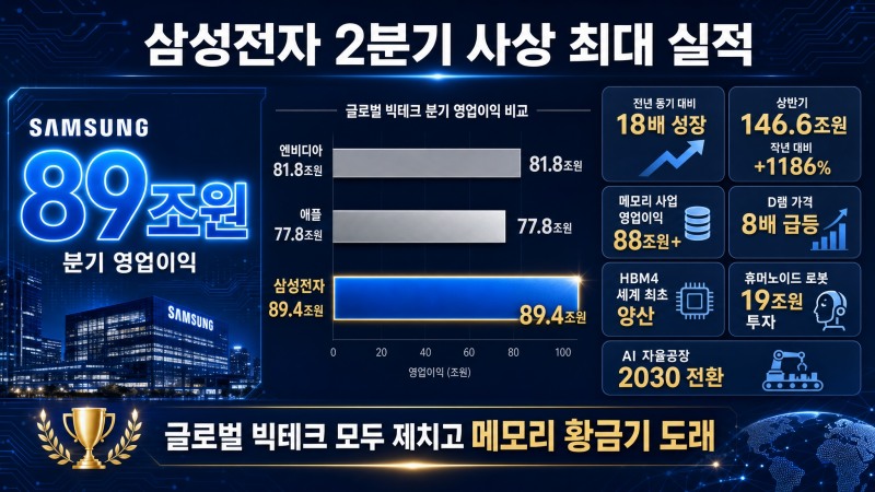 삼성전자 2분기 89조원 영업이익…글로벌 빅테크 모두 제쳤다