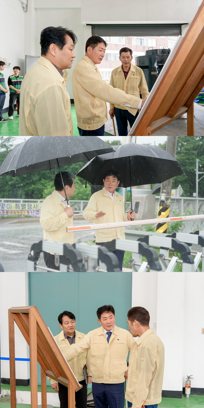 조용호 오산시장의 빗물펌프장과 오산천 점검 모습. /오산시