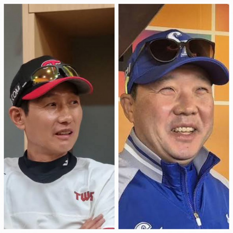 염경엽 LG 감독(왼쪽)과 박진만 삼성 감독