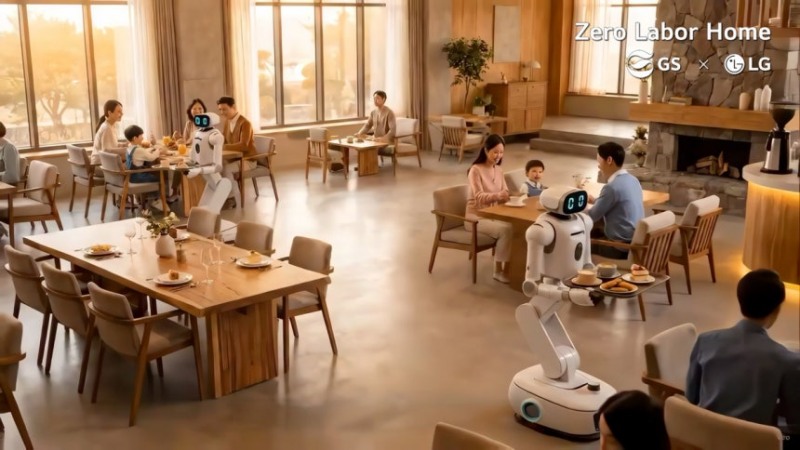 LG 클로이드‘가 단지 내 커뮤니티 센터에서 서빙을 하는 모습을 AI로 생성한 이미지. 사진 제공=LG전자