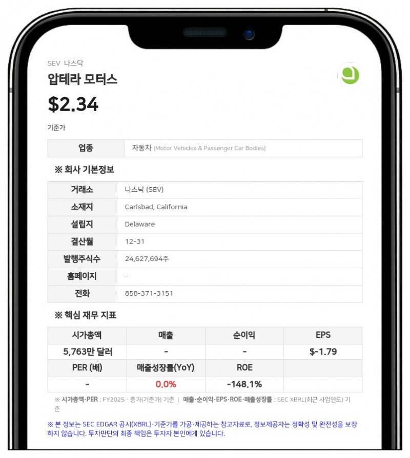 압테라 모터스, 워런트 행사 유도로 596만 달러 자금 조달