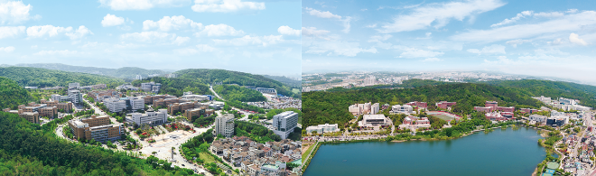 (사진 좌측부터) 단국대학교 죽전캠퍼스 전경, 천안 캠퍼스 전경. (사진제공=단국대)