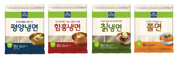 면사랑 냉쫄면 4종 (좌측부터)‘평양냉면’, ‘함흥냉면’, ‘칡냉면’, ‘쫄면’