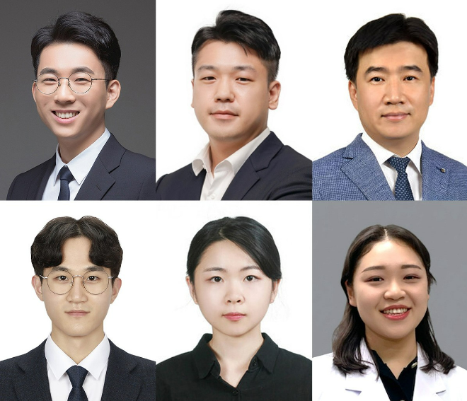 (왼쪽부터 오른쪽 하단 순으로) UNIST 에너지화학공학과 이현욱 교수, 연세대 신소재공학과 이홍경 교수, KAIST 신소재공학과 김일두 교수, UNIST 에너지화학공학과 최승우 박사과정생, UNIST 에너지화학공학과 김주영 박사, 연세대 신소재공학과 서지연 박사과정생. (사진제공=연세대)