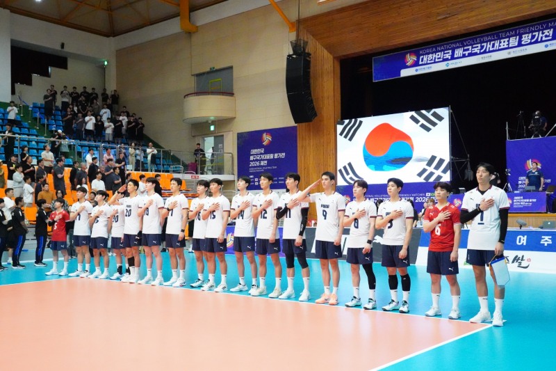 남자 배구대표팀의 22일 평가전 모습. / 사진=연합뉴스