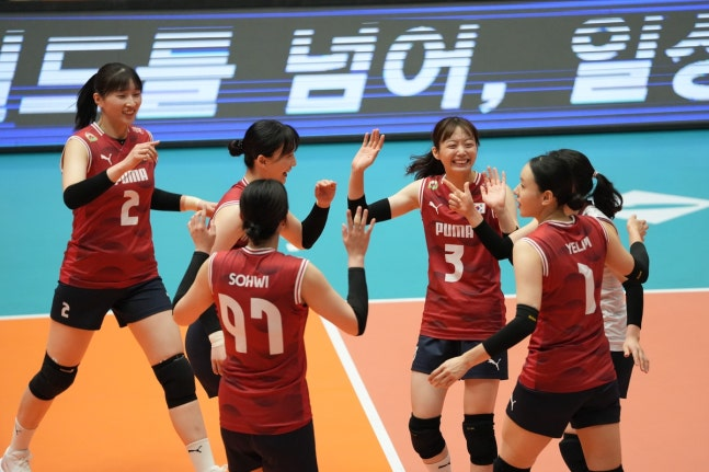인도네시아와 평가전 3전 전승 거둔 여자배구 대표팀 / 사진=대한배구협회 제공. 연합뉴스
