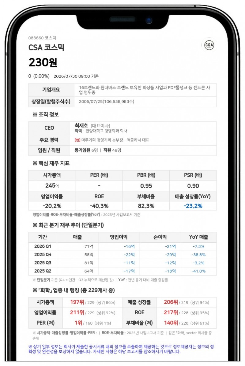 CSA 코스믹 거래정지 풀린다...8월 4일부터 매매 재개, 감자 주권 변경상장 여파