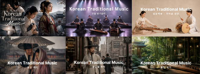 (왼쪽부터) 유튜브 채널 국악감상실 플레이리스트 중. (사진제공=국악방송)