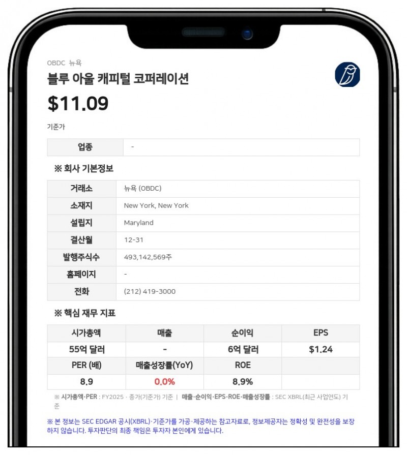 블루 아울 캐피털 코퍼레이션, 2분기 조정 NII 주당 0.34달러 기록…배당금 0.33달러 선언