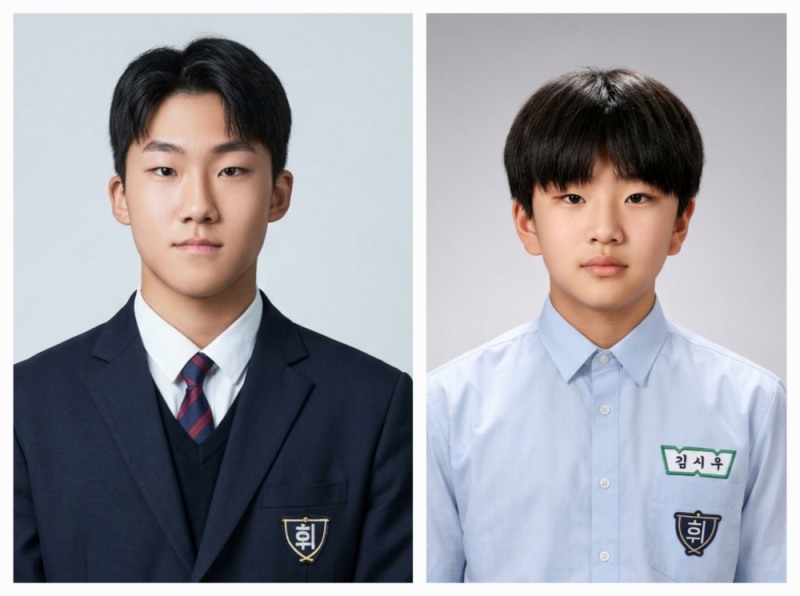 좌측, 휘문중학교 3학년 박세훈 군. 솔선수범하는 자세와 배려심 깊은 행동으로 경로효친을 실천하며 학교의 명예를 높였다. 타인을 향한 존중과 바른 인성을 바탕으로 사회에 귀감이 되는 훌륭한 인재로 성장하겠다는 다짐을 전했다.우측, 휘문중학교 1학년 김시우 군. 미래의 한의사를 꿈꾸며 어르신들께 드리는 정성 어린 인사와 일상 속 작은 봉사로 나눔을 실천하고 있다. 광복 81주년의 뜻을 기리는 순국선열의 숭고한 나라사랑 정신을 가슴에 되새겼다.