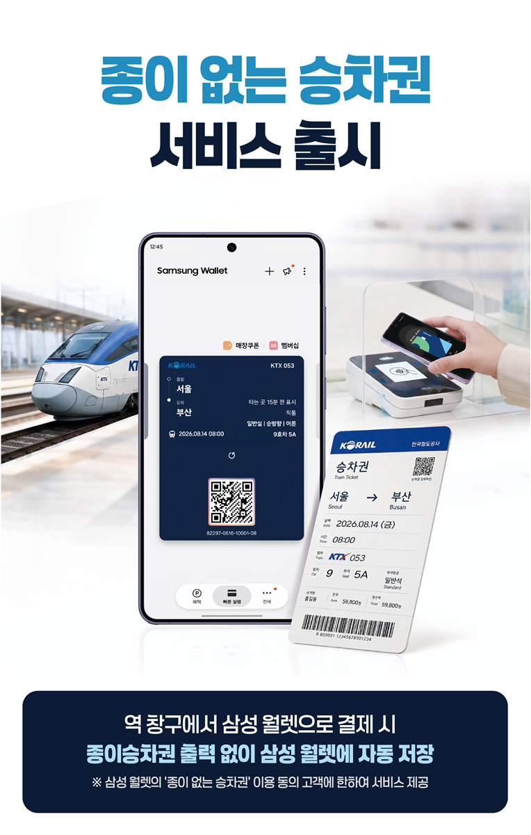 철도 통합 앱 ‘코레일+’의 ‘종이 없는 승차권’ 서비스./코레일