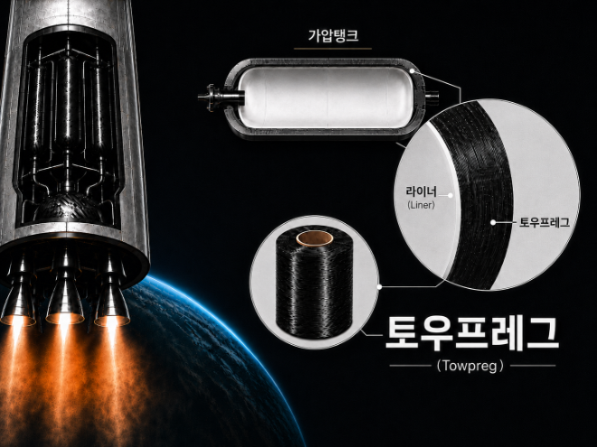 코오롱스페이스웍스가 독자 개발한 토우프레그와 이를 적용한 가압탱크 구조. 사진= 코오롱스페이스웍스