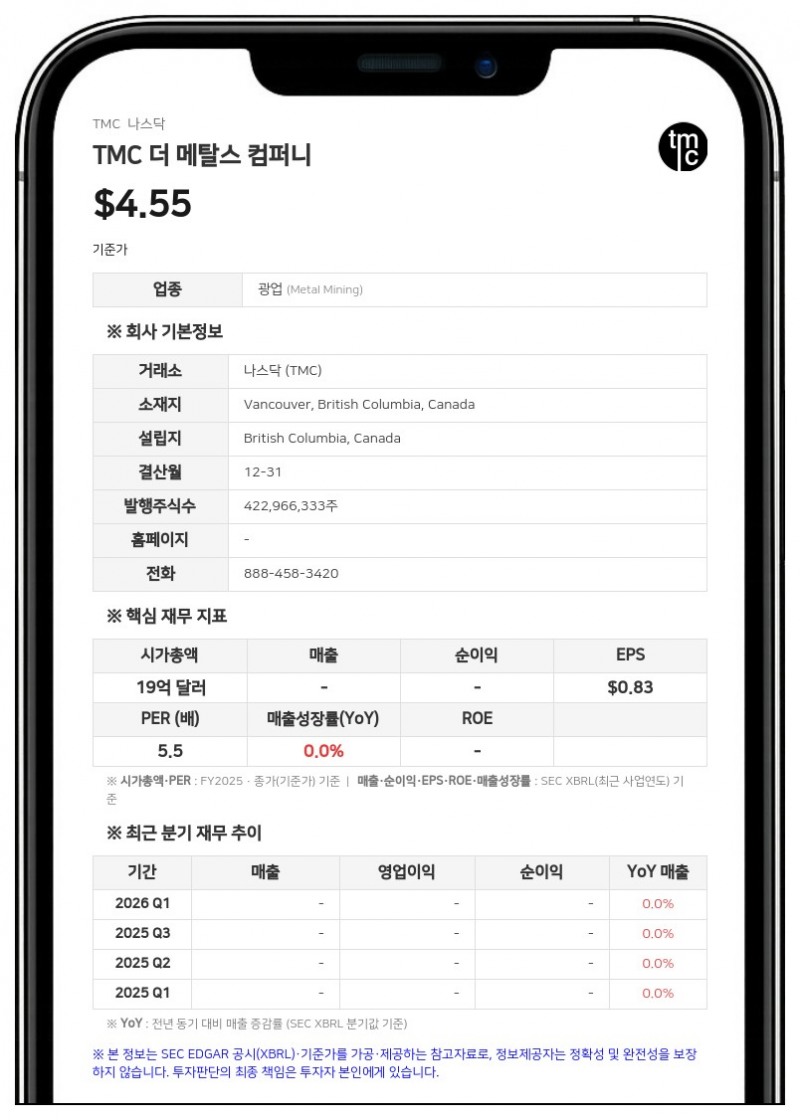 TMC 더 메탈스 컴퍼니, 2분기 순손실 6012만 달러 기록…올시즈 합의 비용 등 반영
