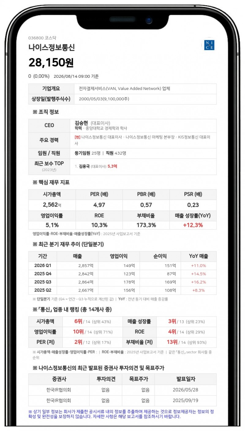 나이스정보통신 주식 거래 정지...2026년 8월 14일 공시 발표