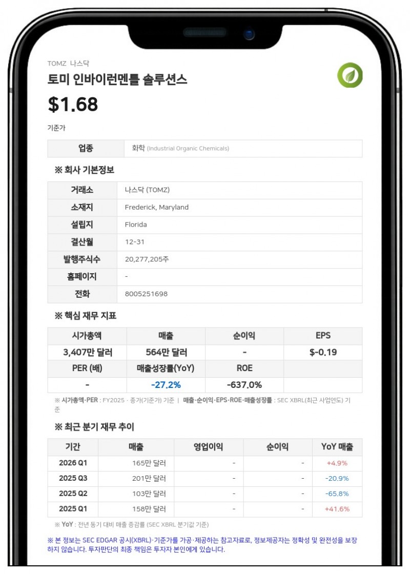 토미 인바이런멘틀, EPA로부터 '스테라미스트 AgriMist' 무조건적 등록 획득