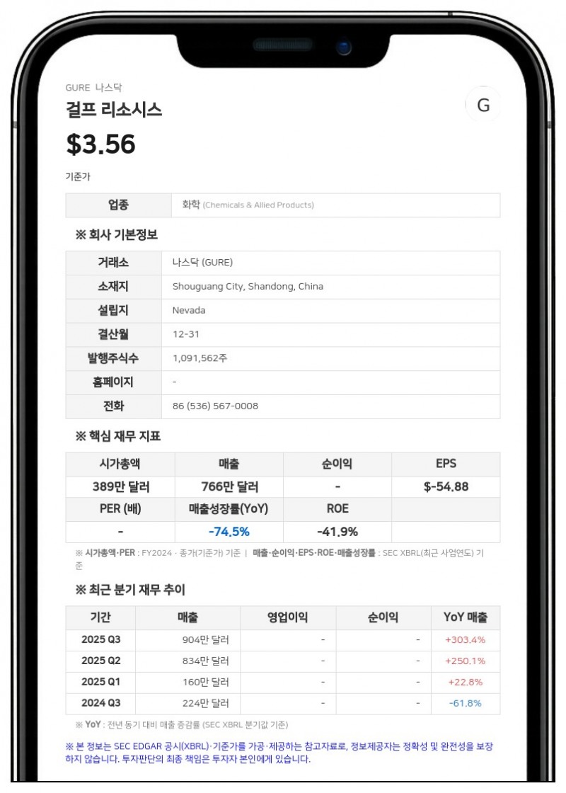 걸프 리소시스, 2025년 연간 순손실 4613만 달러 기록... 손실 대폭 확대