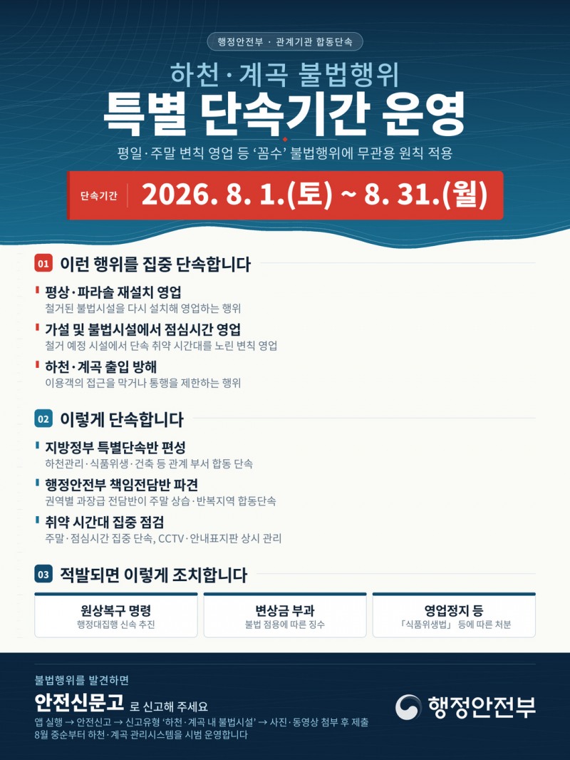 하천·계곡 불법행위 특별단속 안내문