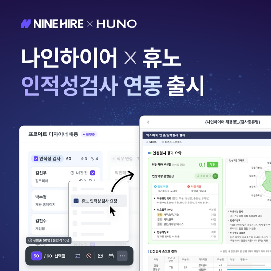 나인하이어, 휴노 인적성검사 연동…검사 요청·결과 한곳에