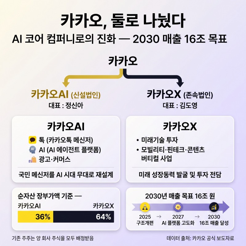 카카오 둘로 나눴다 … ‘AI’(정신아)-‘X’(김도영)