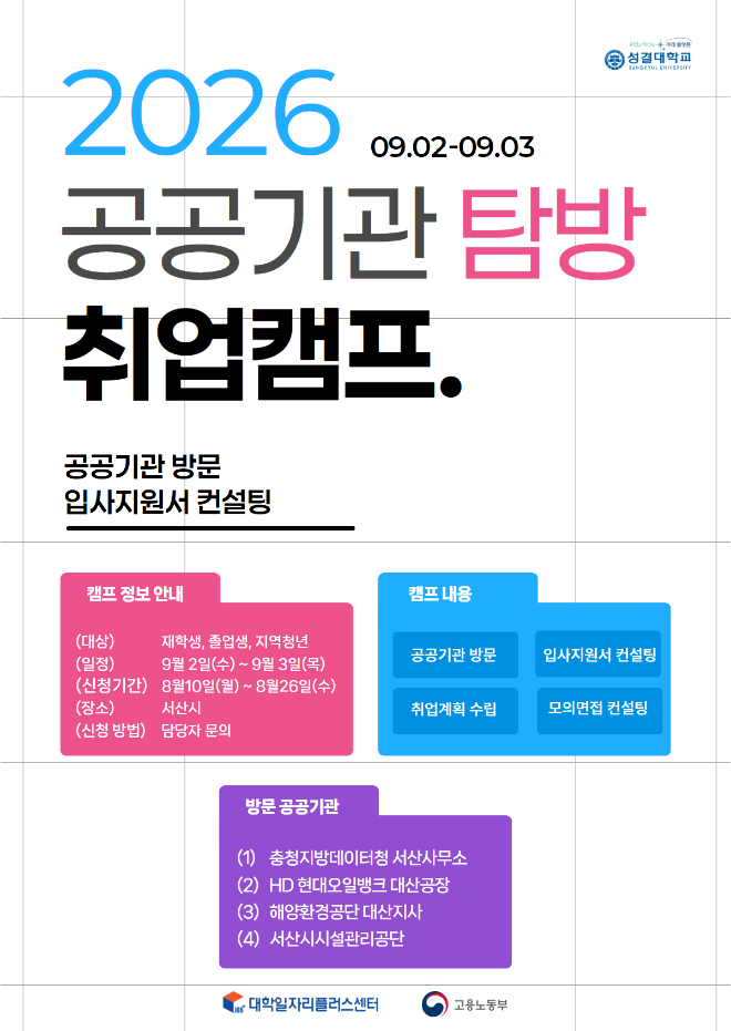 성결대학교 대학일자리플러스센터가 운영하는 '2026학년도 공공기관 탐방 취업캠프' 홍보 포스터. (사진제공=성결대)