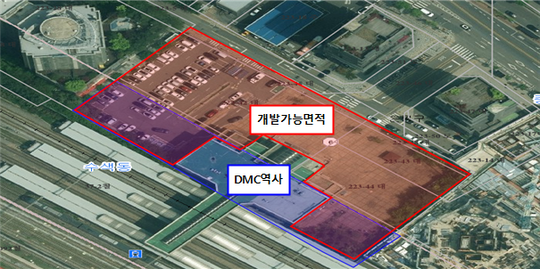 경의중앙선 디지털미디어시티역 복합개발 사업 대상지 위성사진./국가철도공단