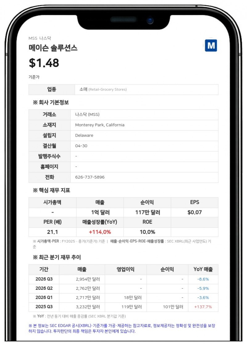 메이슨 솔루션스, 10-K 제출 지연으로 나스닥 상장 규정 미준수 통보 받아