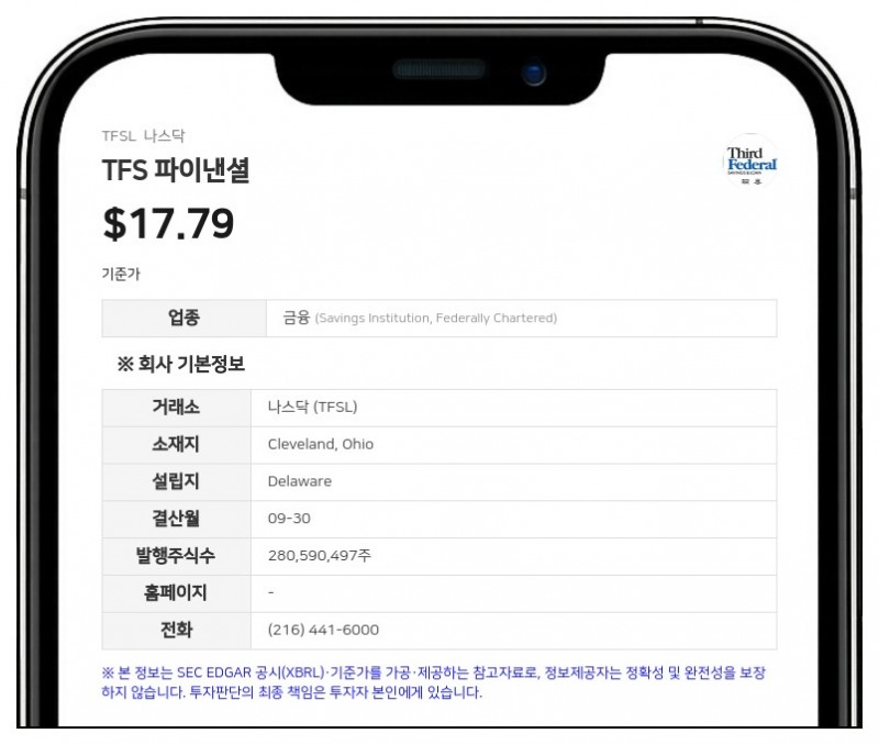 TFS 파이낸셜, 주당 0.3175달러 분기 배당 선언…최대주주 MHC는 수령 포기