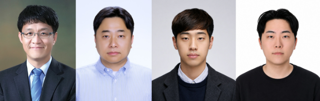 (왼쪽부터) 최종무 교수, 유시환 교수(모바일시스템공학과), 대학원 인공지능융합학과 신호진 및 GuangxunZhao 박사과정. (사진제공=단국대)