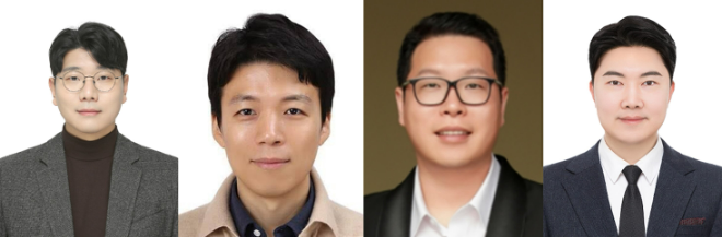 (사진 왼쪽부터) 가천대 화공생명배터리공학부 김대건·안용남 교수, 아주대 박성준 교수, 광운대 이기원 교수. (사진제공=가천대)
