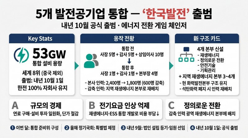 5개 발전공기업 통합 … 세계 8위 발전사 탄생