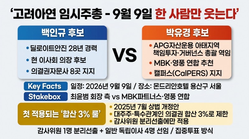 고려아연 백인규 vs MBK 박유경 … 9월9일 한 사람만 웃는다