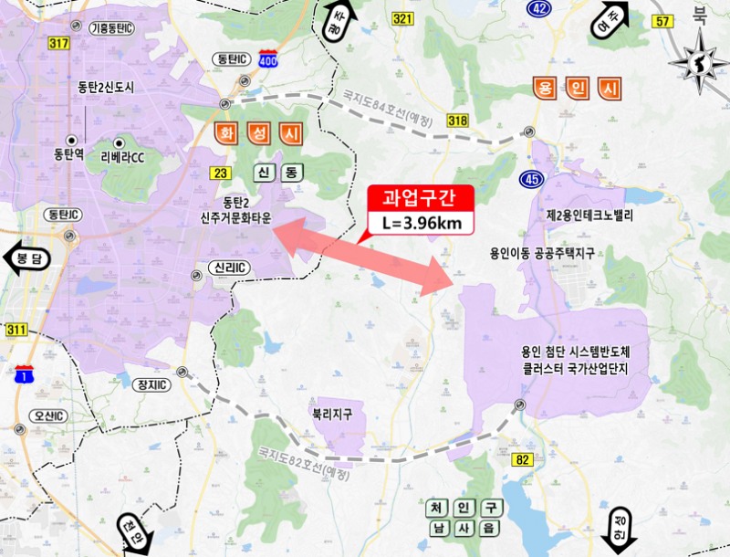 ‘용인 남사읍~화성 신동 연결도로 개설사업’ 위치도. /용인시