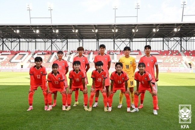 가나와의 경기에 출전한 U-20 여자 대표팀 / 사진=대한축구협회 제공