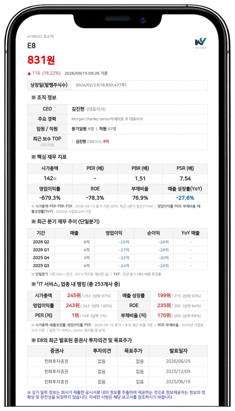 E8, 최대주주 이팔(E8)밸류업1호투자조합으로 변경