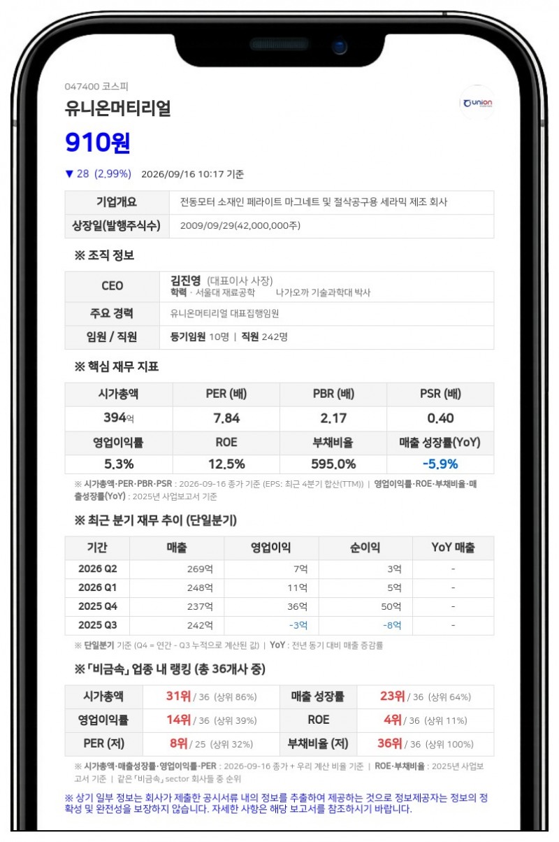 유니온, 유니온머티리얼 지분 40%에서 41%로 확대