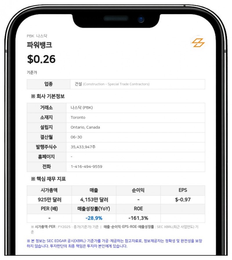 파워뱅크, 계속기업 존속 불확실성 경고…2026회계연도 주주 귀속 순손실 2425만 캐나다달러