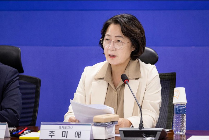 29일 오전 국회의원회관에서 열린 미래대응기금 당정협의회에서 추미애 경기도지사가 발언을 하고 있다./경기도